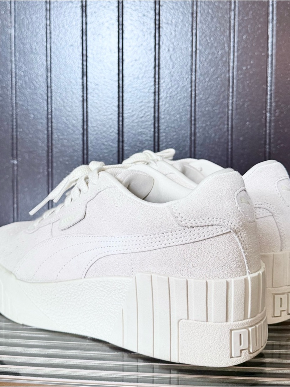 Women's Cream Platform Sneakers - Minimal Suede Lace-Up - Picture 7 of 7